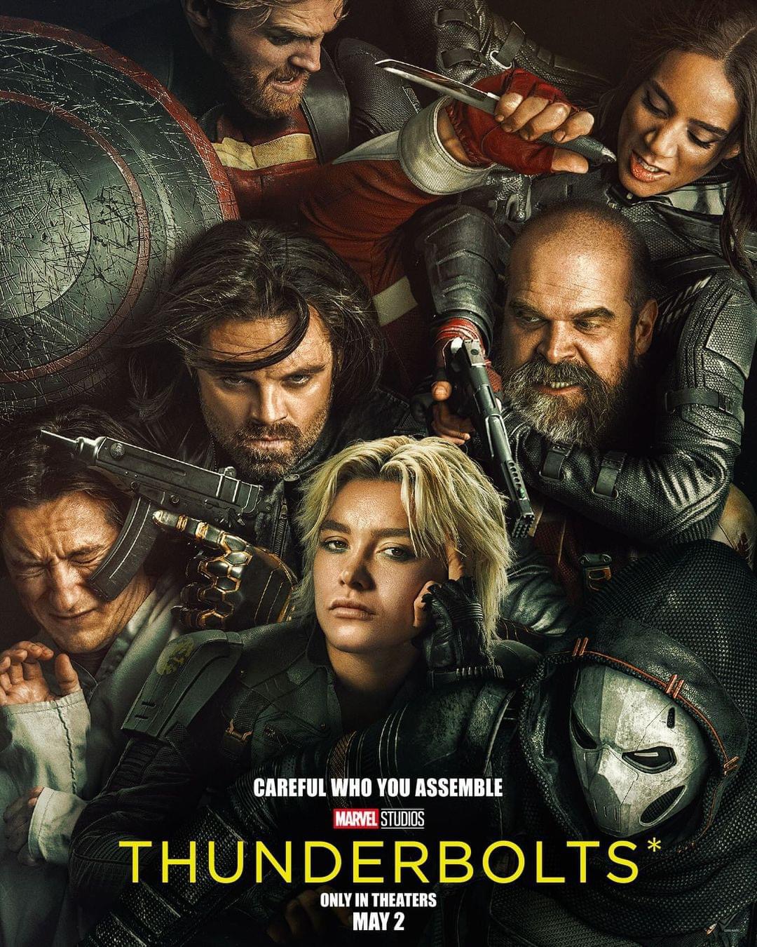 Banner promocional de Thunderbolts com elenco principal em destaque